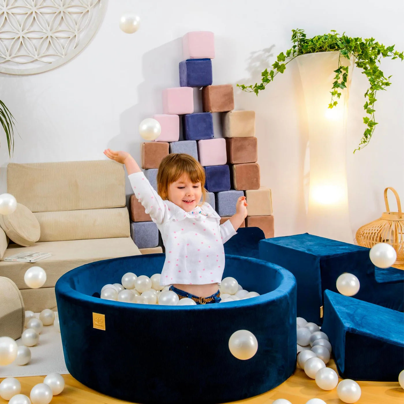 Meowbaby® Suchý Bazének s 200 bílými a měděnými míčky - 90x30cm - Aesthetic Brown