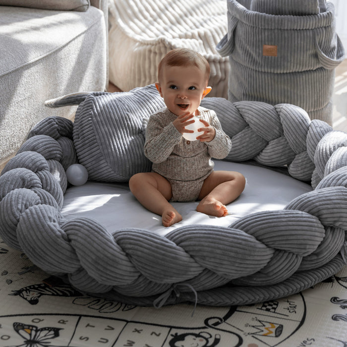 MeowBaby® Hnízdo a hrací podložka s copánkem Aesthetic – Šedá