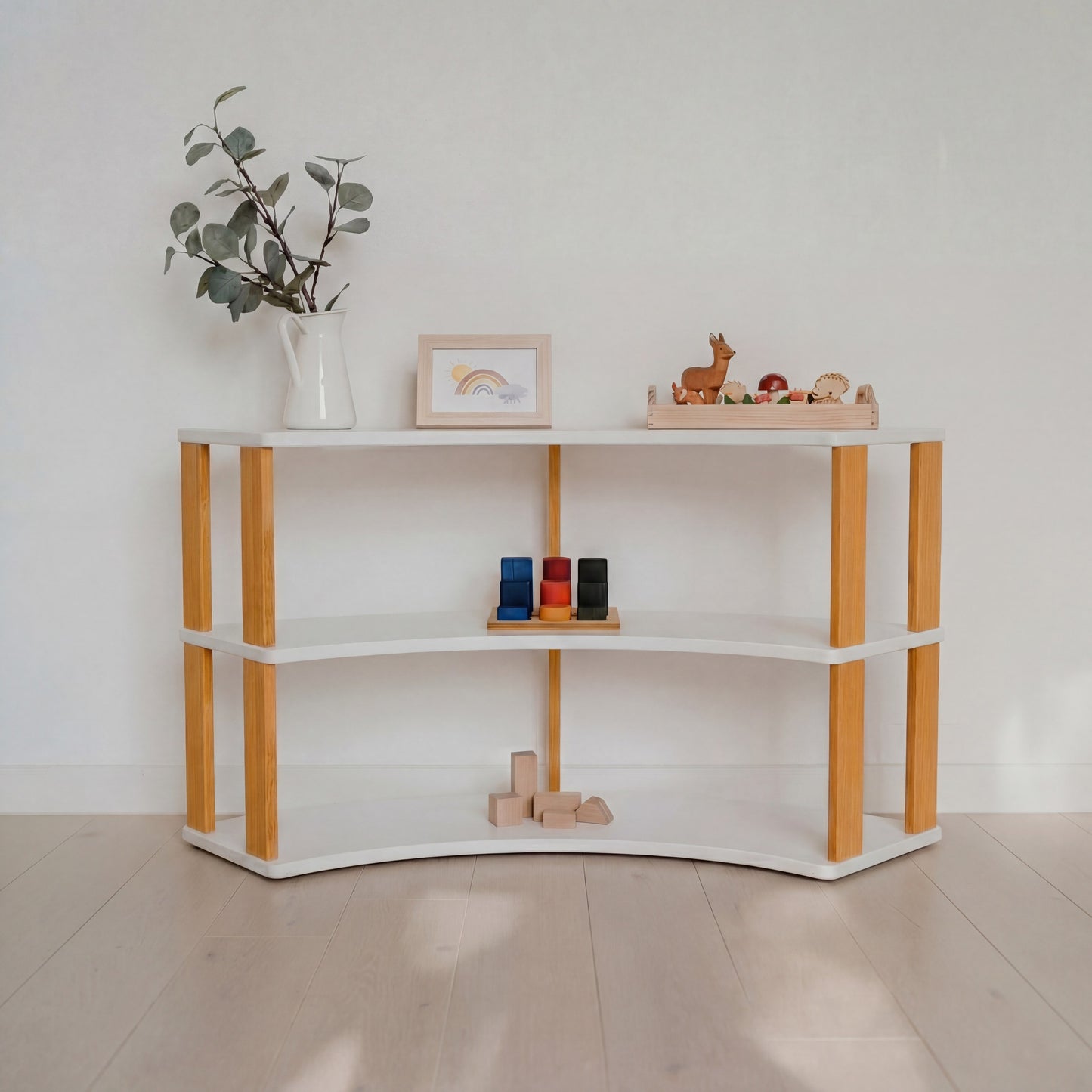 Modular Montessori Shelf Arch - 3 Shelves - White/brownish oil