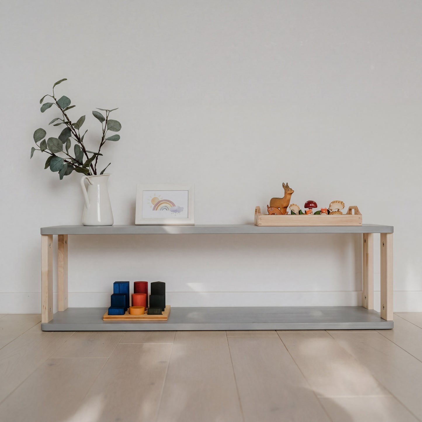 Modular Montessori Shelf Straight - 2 Shelves - Light grey/clear Oil