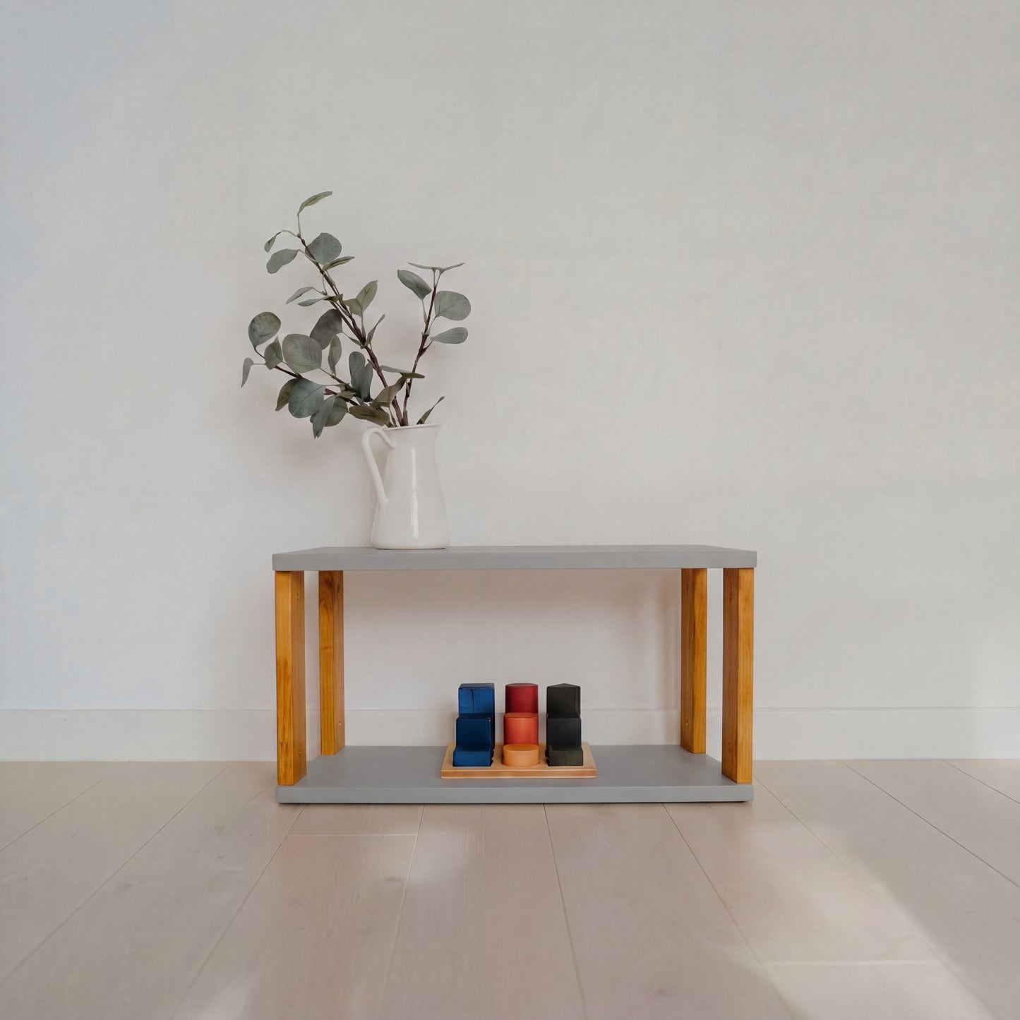 Modular Montessori Shelf Straight Mini - 2 Shelves - Light grey/brownish oil