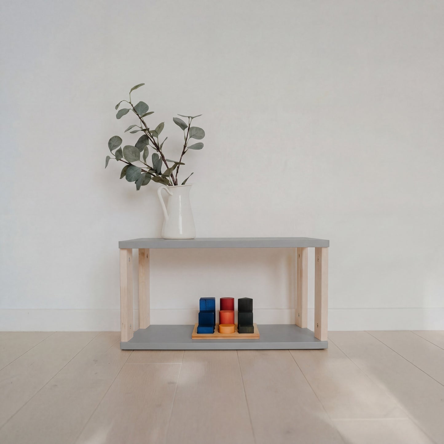 Modular Montessori Shelf Straight Mini - 2 Shelves - Light grey/clear oil