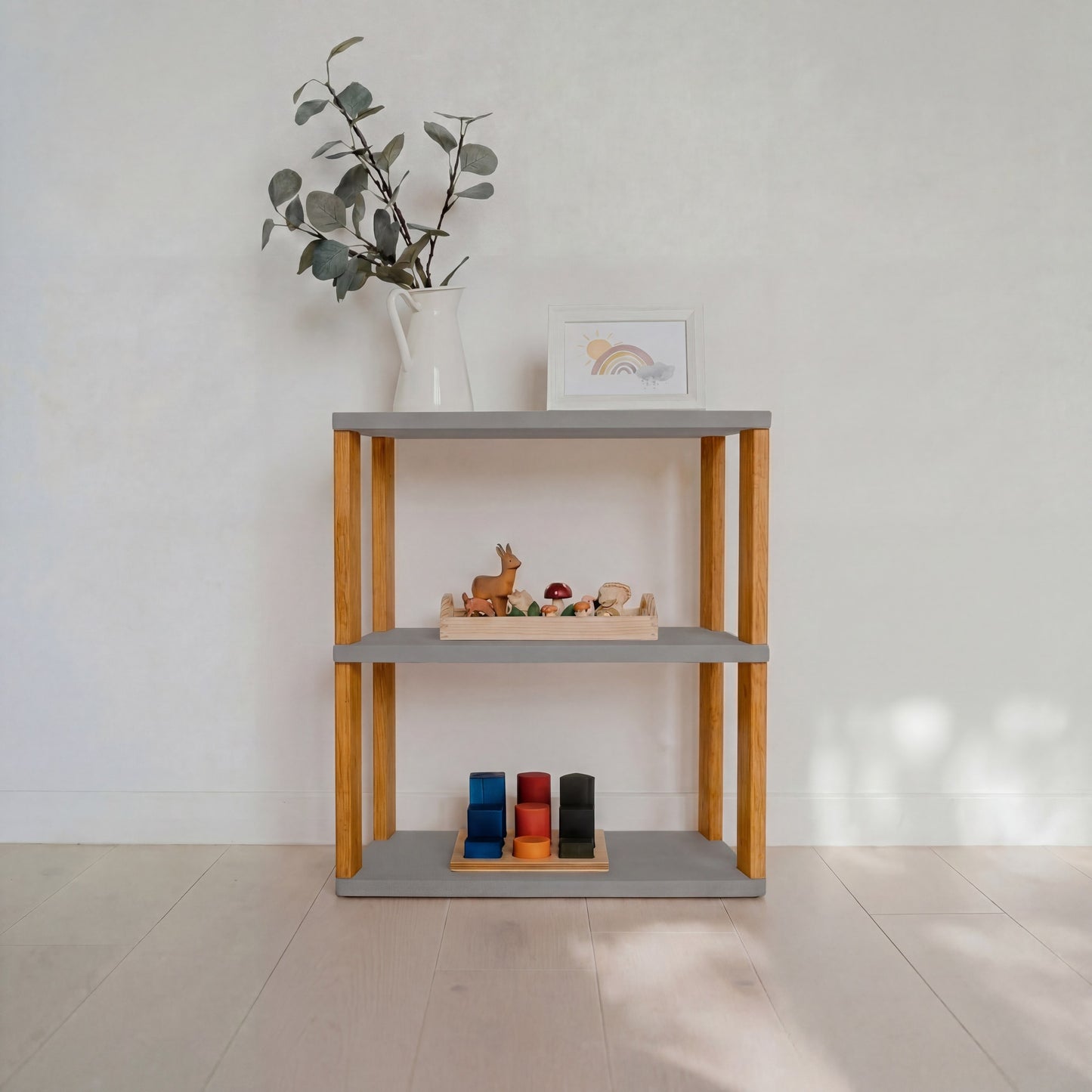 Modular Montessori Shelf Straight Mini - 3 Shelves - Light grey/brownish oil