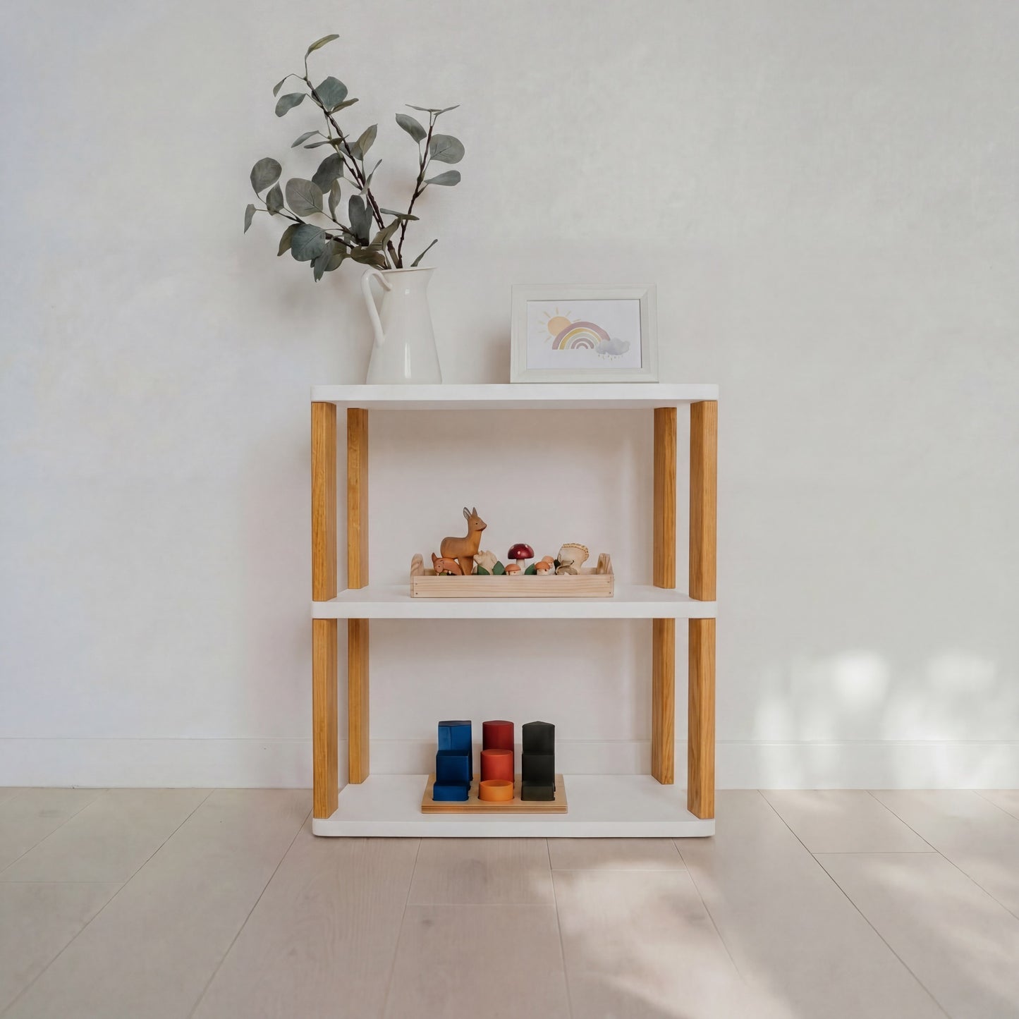 Modular Montessori Shelf Straight Mini - 3 Shelves - White/brownish oil