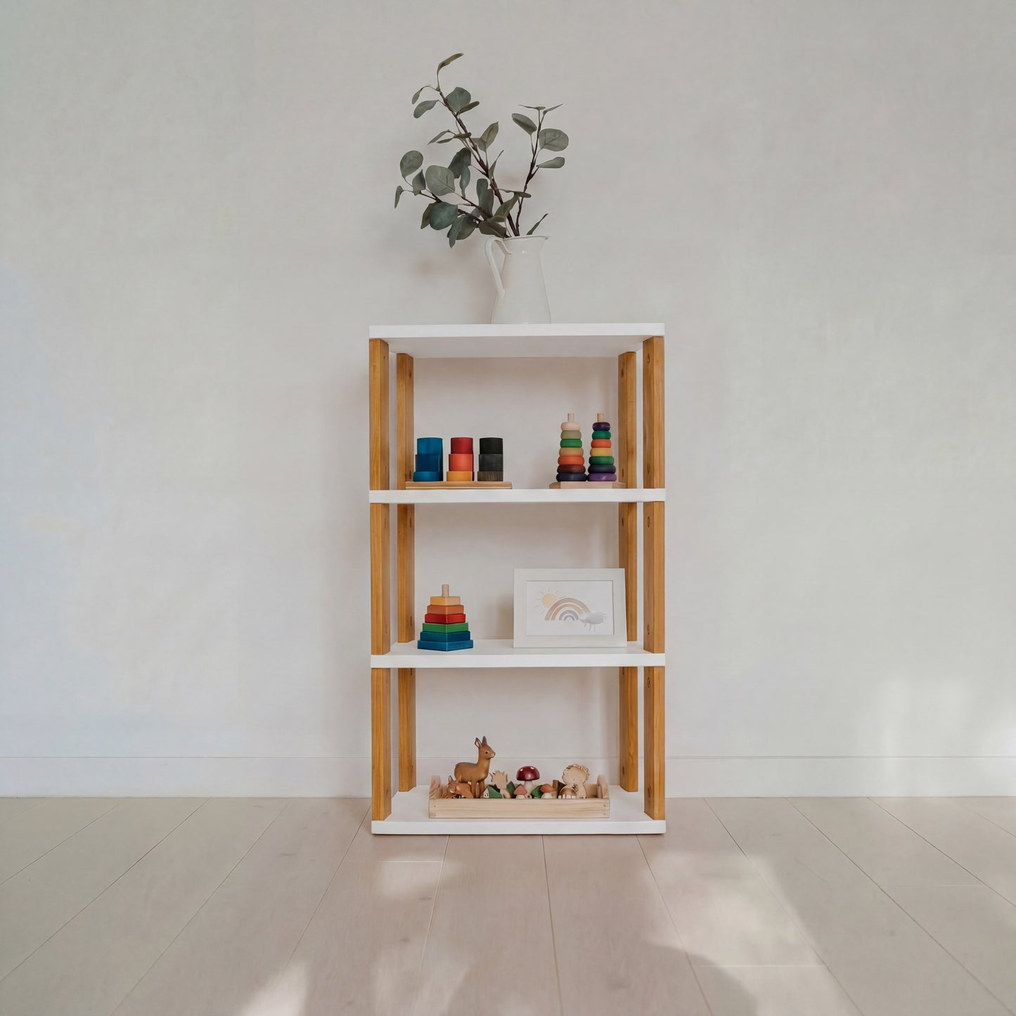 Modular Montessori Shelf Straight Mini - 4 Shelves - White/brownish oil