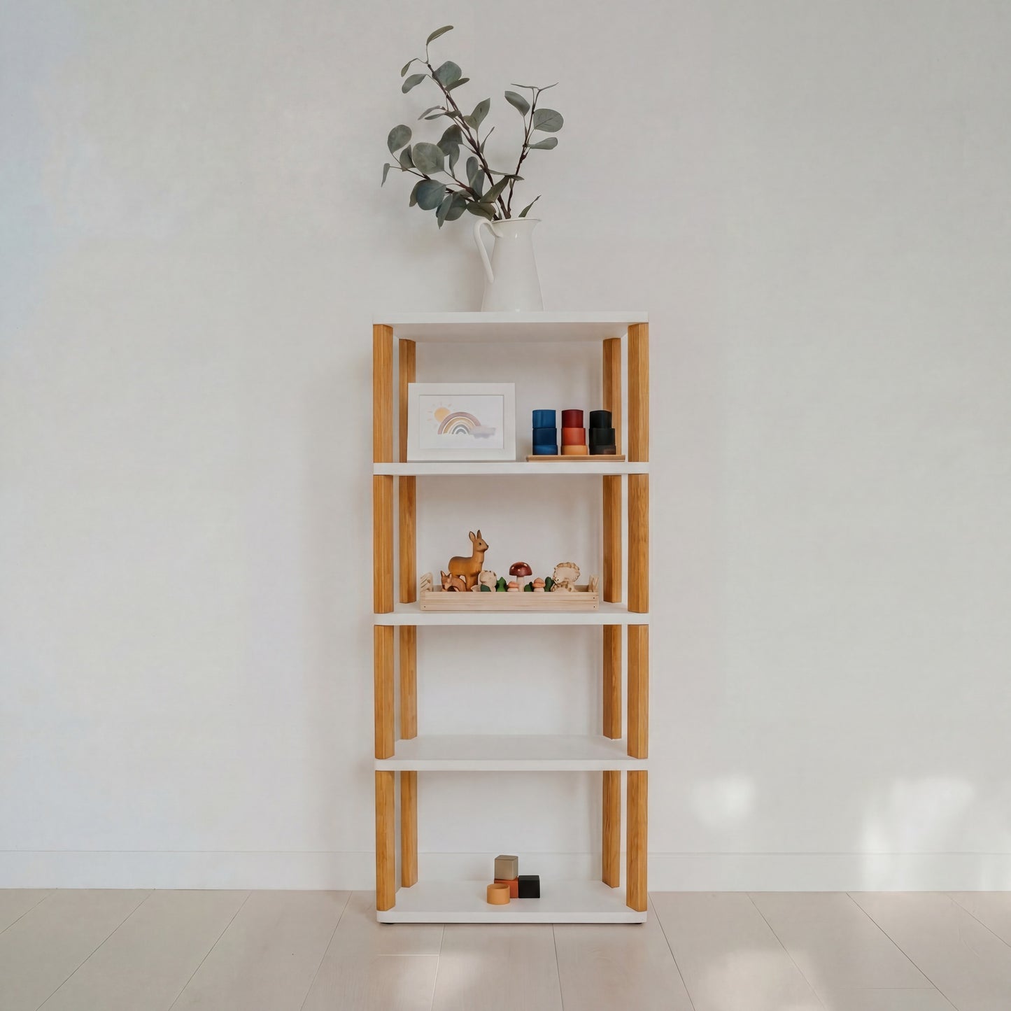 Modular Montessori Shelf Straight Mini - 5 Shelves - White/brownish oil