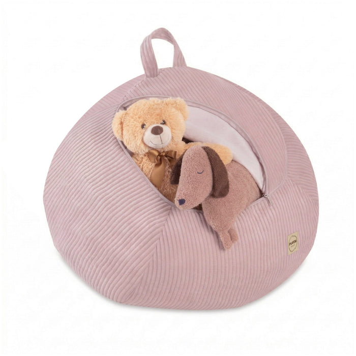Vak na plyšáky a dětský puf 2v1 Plush Nest, manšestr – Světle růžová