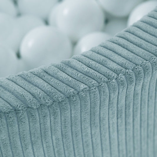 Suchý bazének s míčky Plush Nest, modrý manšestr 90 × 30 cm, perleťové, perleťově mátové a stříbrné míčky – fotografie 2