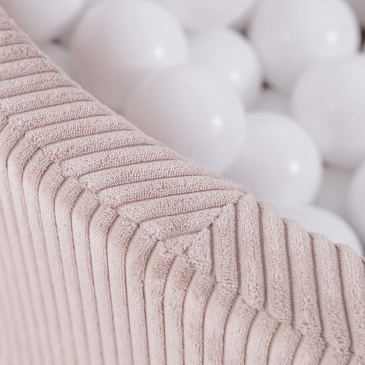 Suchý bazének s míčky Plush Nest, světle růžový manšestr 90 × 30 cm, perleťové, světle růžové a zlaté míčky – fotografie 2
