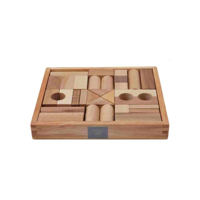 Dřevěné kostky Wooden Story v dřevěné krabičce – Přírodní, 30 ks