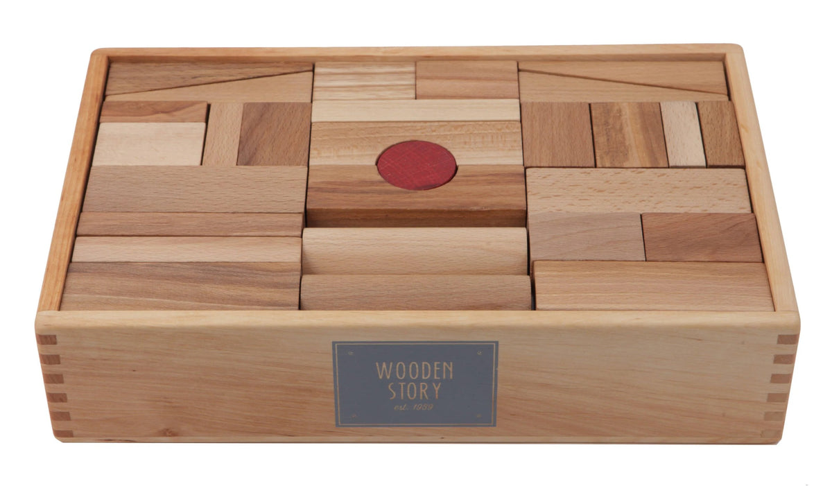 Dřevěné kostky Wooden Story XL v dřevěné krabičce, přírodní odstíny dřeva, 63 ks – pohled 5