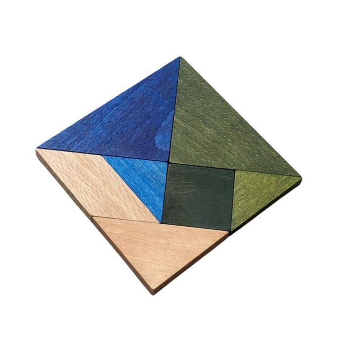 Dřevěný tangram Wooden Story – studené barvy