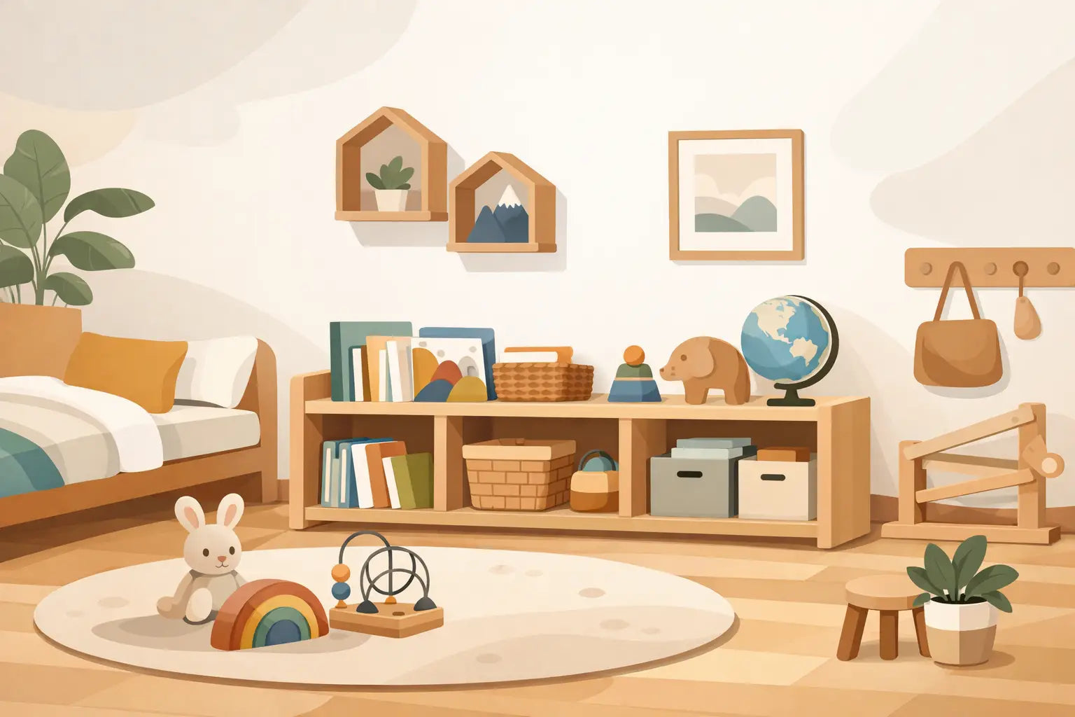 Dětská nízká knihovna do Montessori pokoje