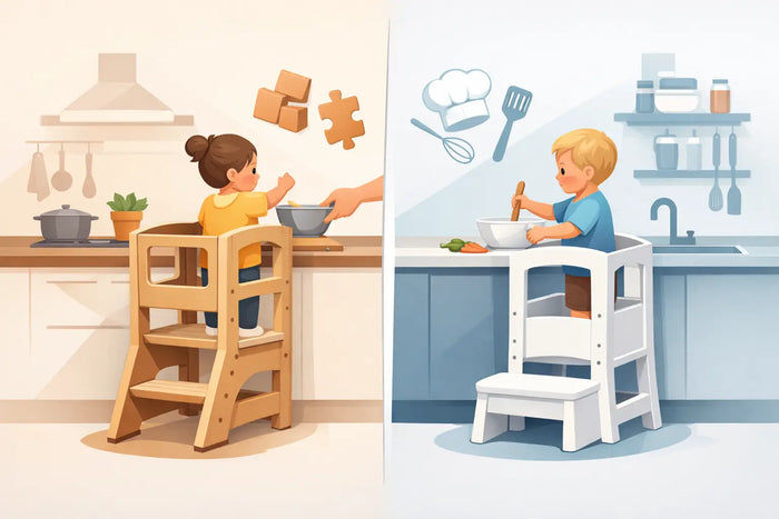 Montessori učící věž vs kitchen helper