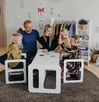 Montessori dětský stoleček a židlička – samostatné stolování, hra a učení (sada s dvěma židličkami)