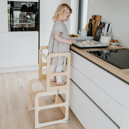 Montessori učící věž 2v1 – přeměnitelná na dětský stolek a židli