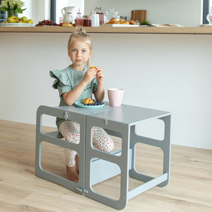 Montessori učící věž 2v1 – přeměnitelná na dětský stolek a židli