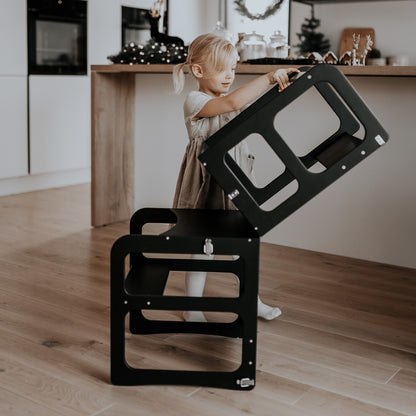 Montessori učící věž 2v1 – přeměnitelná na dětský stolek a židli