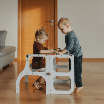 STEP’n’SIT® Montessori učící věž a stolek 2v1 - Bílý