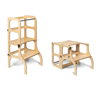 STEP’n’SIT® Montessori učící věž a stolek 2v1 - Přírodní Dřevo