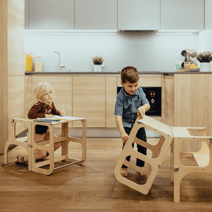 STEP’n’SIT® Montessori učící věž a stolek 2v1 - Přírodní Dřevo