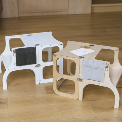 STEP’n’SIT® Montessori učící věž a stolek 2v1 - Přírodní Dřevo