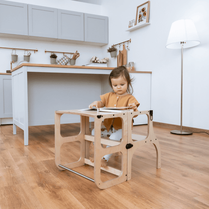 STEP'n'SIT® Convertible 2-in-1 Helper Tower/Table With Support Legs - Natural wood