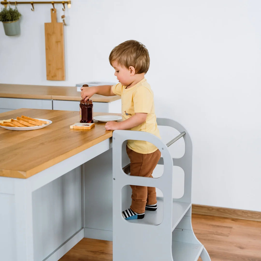 STEP UP Adjustable Height Helper Tower With Suppport Legs - Grey