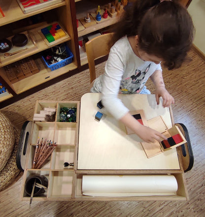Montessori set – výškově nastavitelný stůl a židle Julle – Mint Green