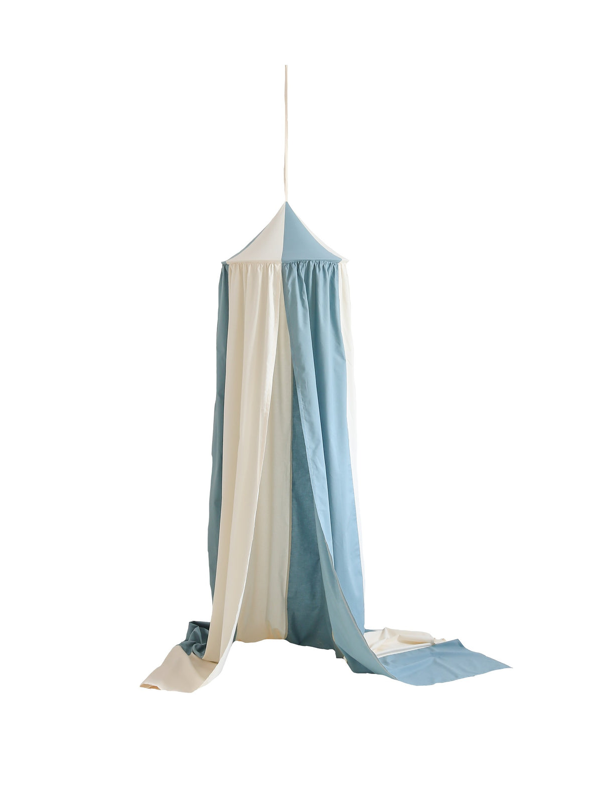 Nebesa z bavlny a lnu moi mili Blue Circus, modrá a krémová látka 240 cm, kovový kruh 50 cm – fotografie 2