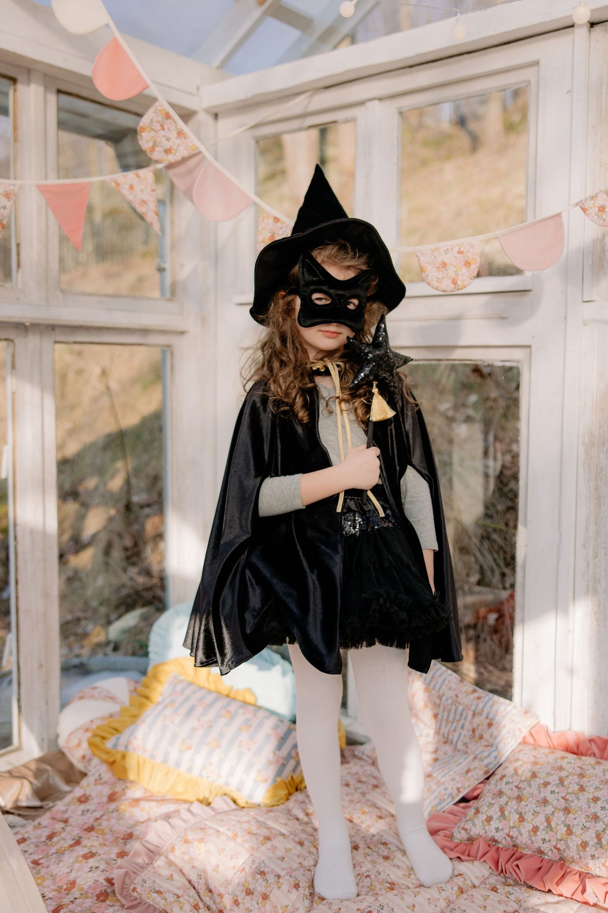 Černá kočičí maska pro děti moi mili ze sametu, kolekce Magic Stories – fotografie 5