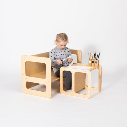 Montessori dětský stoleček a židlička – samostatné stolování, hra a učení (sada s jednou židličkou)