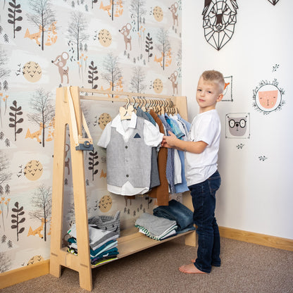 Montessori dětský stojan na oblečení s věšáky