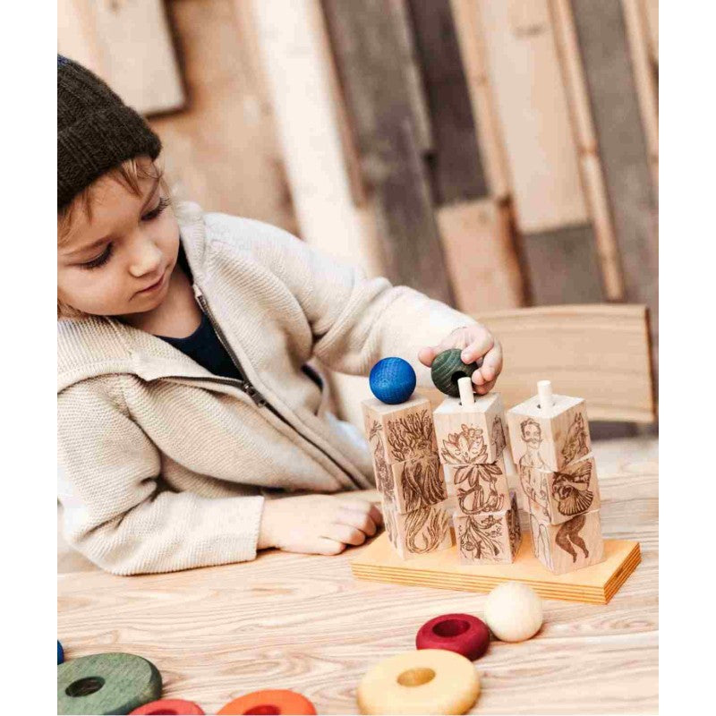 Barevná skládačka postaviček Dreamland Wooden Story, kostky na dřevěných kolíčcích – pohled 5