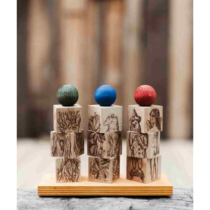 Barevná skládačka postaviček Dreamland Wooden Story, kostky na dřevěných kolíčcích – pohled 4