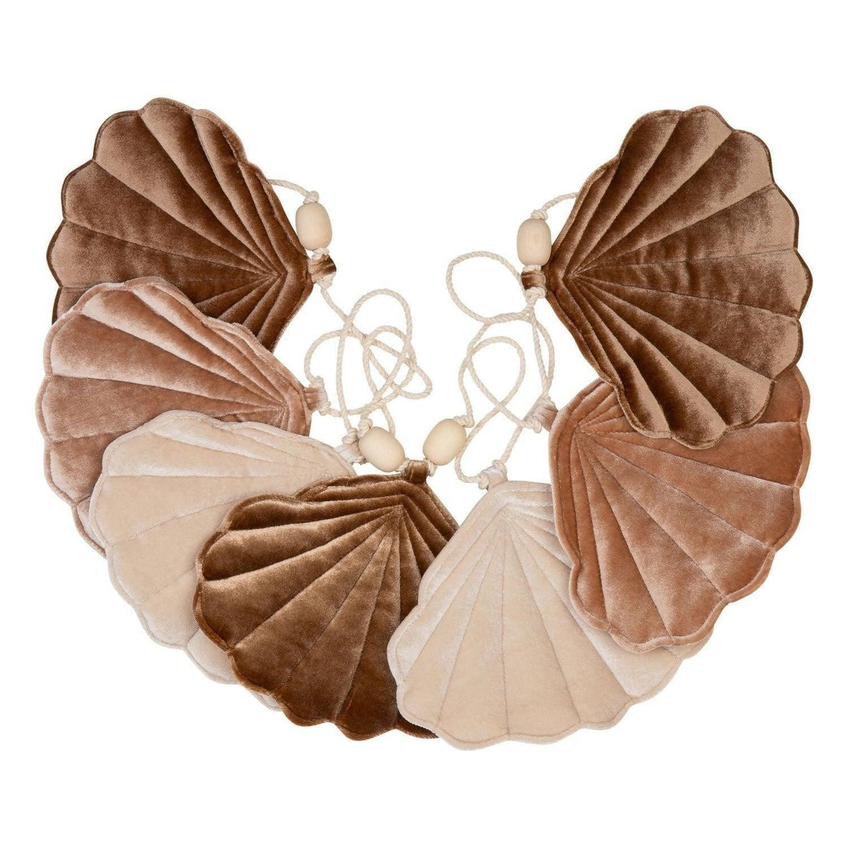 Sametová girlanda moi mili Beige Pearl se sedmi mušlemi v hnědé, béžové a krémové, 3 m – fotografie 6