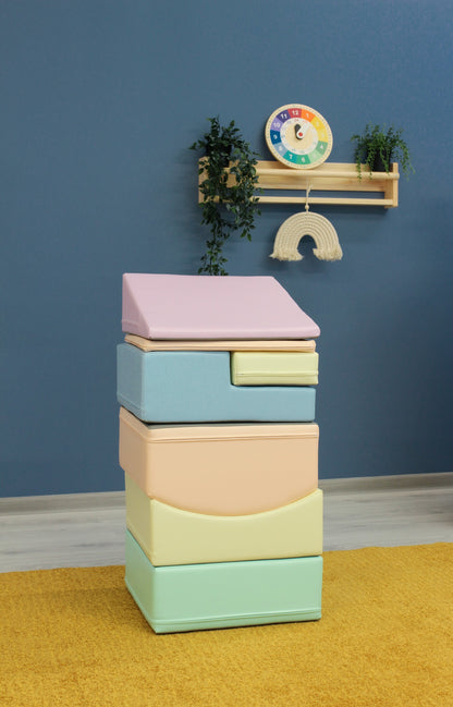 Soft Play Little Crawler Block Set - 7dílná sada - Světlý Pastel