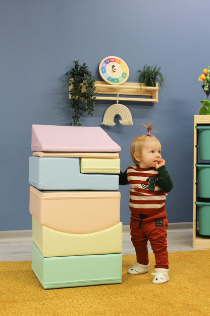 Soft Play Little Crawler Block Set - 7dílná sada - Světlý Pastel