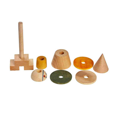 Skládací figurka LALA Wooden Story ve žluté variantě, dřevěné kostky na tyčce – pohled 3