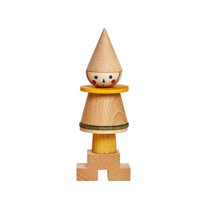 Skládací figurka LALA Wooden Story ve žluté variantě, dřevěné kostky na tyčce