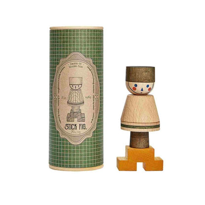 Skládací figurka LALA Wooden Story v zelené variantě, kostky různých tvarů na tyčce – pohled 3