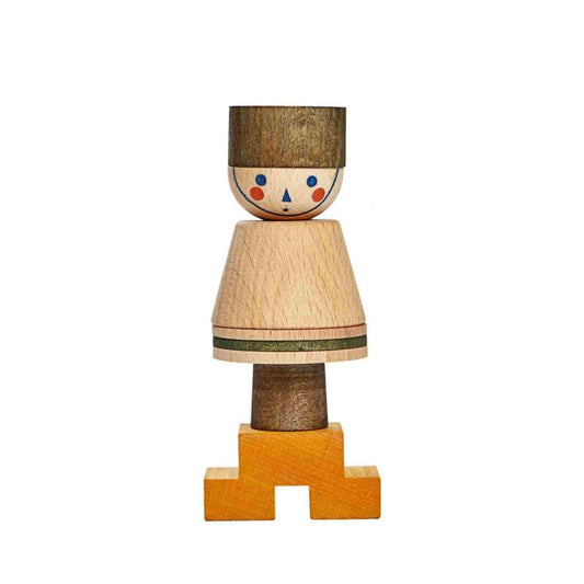 Skládací figurka LALA Wooden Story v zelené variantě, kostky různých tvarů na tyčce