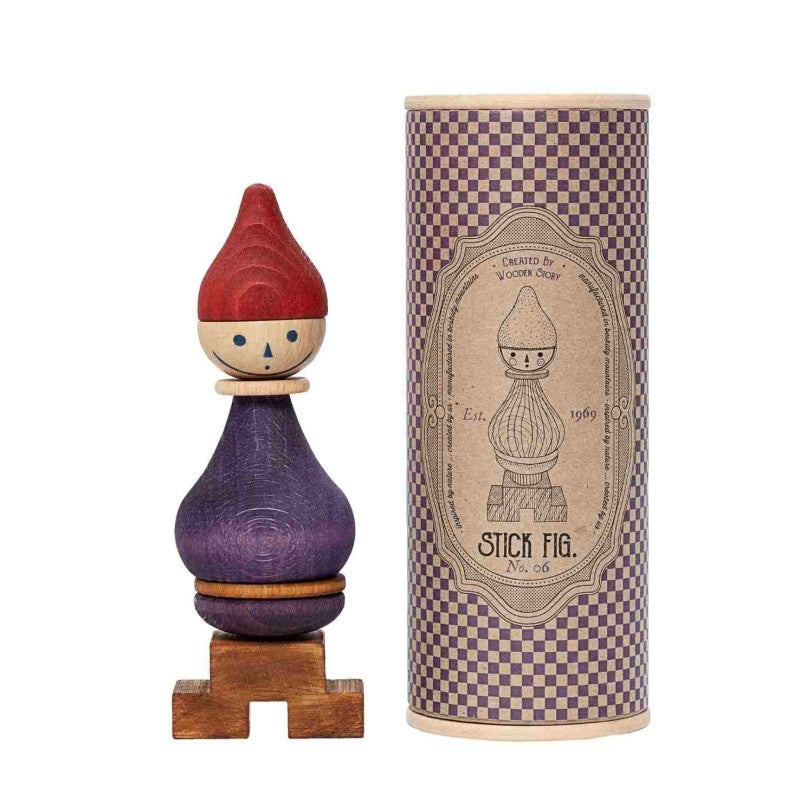 Skládací figurka LALA Wooden Story ve fialové variantě, dřevěné kostky na tyčce – pohled 3
