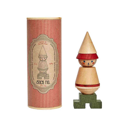 Skládací figurka LALA Wooden Story v červené variantě, kostky různých velikostí na tyčce – pohled 3