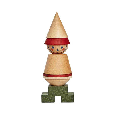 Skládací figurka LALA Wooden Story v červené variantě, kostky různých velikostí na tyčce