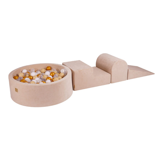 MeowBaby® Velvet Playset with Ball Pit - Gold, Beige, White & Transparent Balls