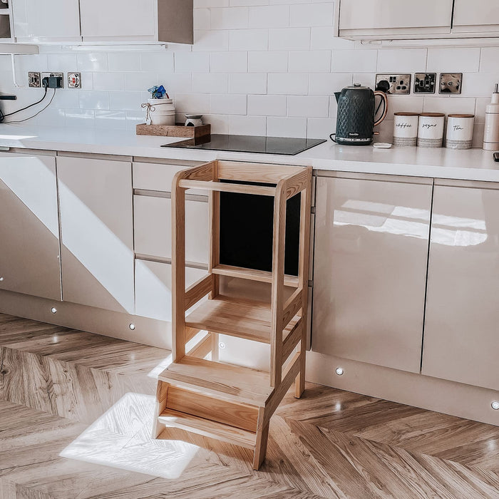 MeowBaby® Učicí věž Kitchen Helper s tabulí – Přírodní dřevo