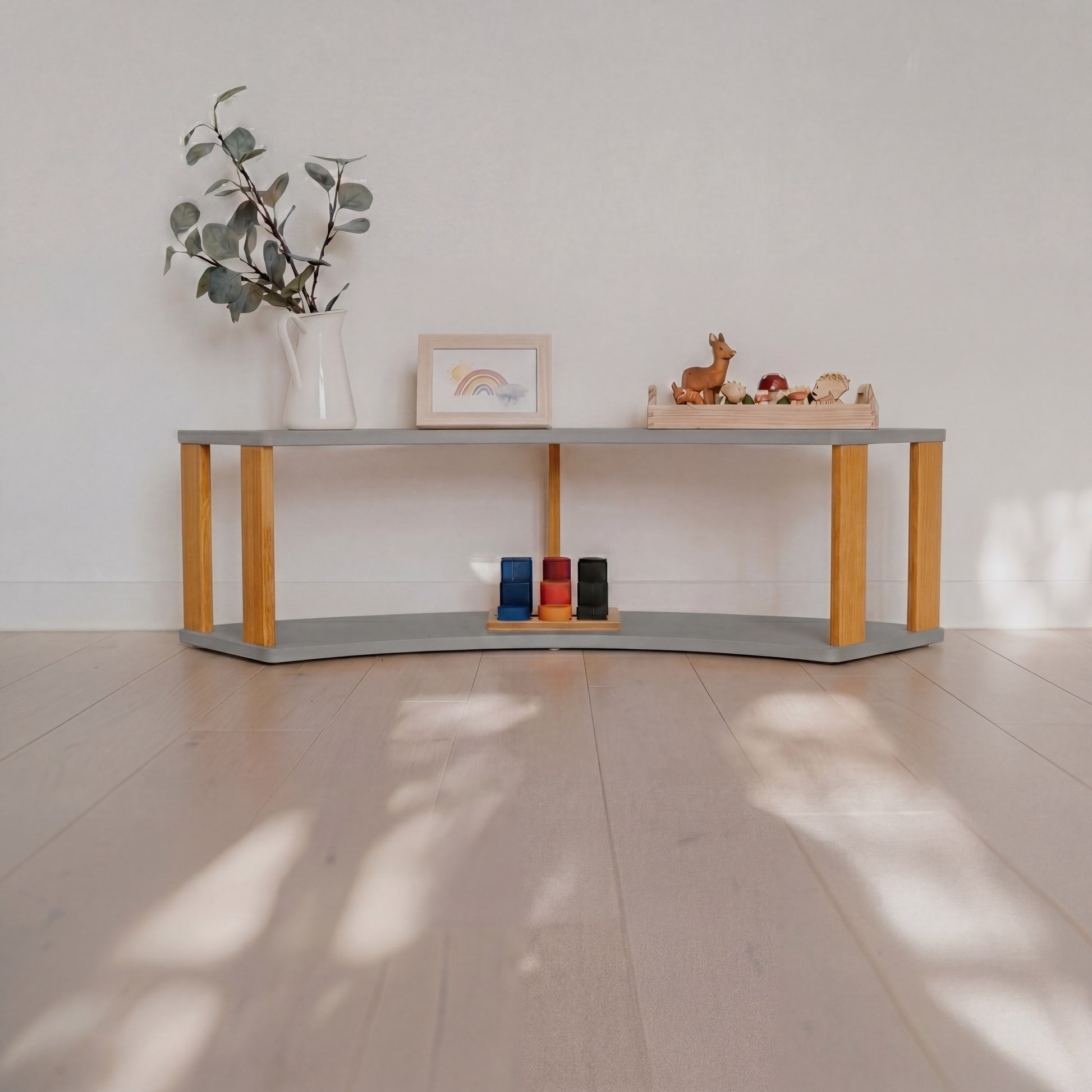 Modular Montessori Shelf Arch - 2 Shelves - Light grey/brownish oil