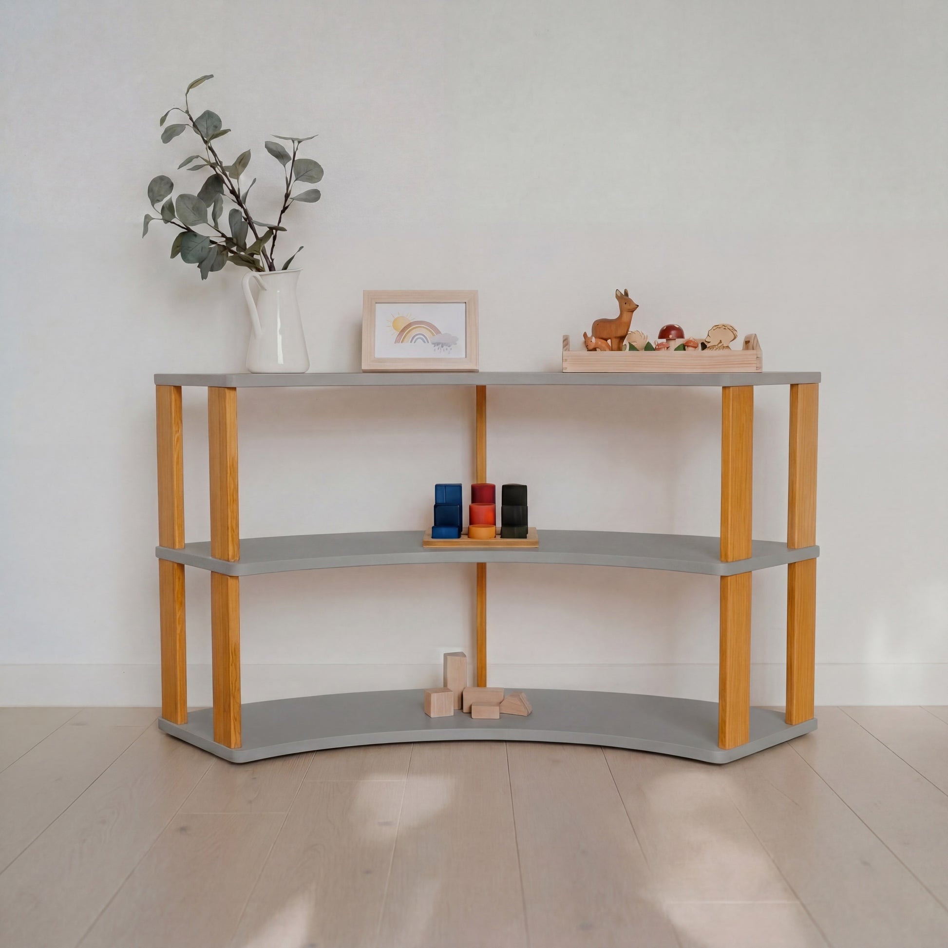 Modular Montessori Shelf Arch - 3 Shelves - Light grey/brownish oil