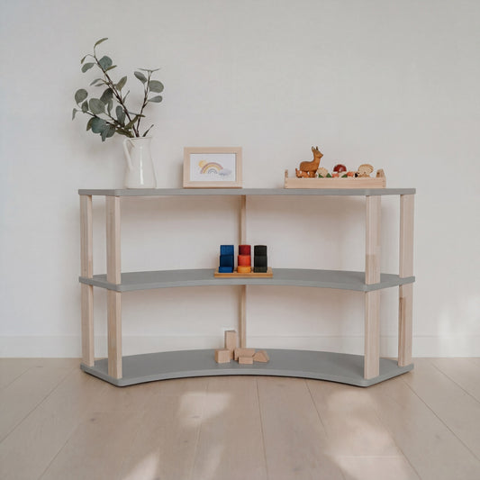 Modular Montessori Shelf Arch - 3 Shelves - Light grey/clear oil